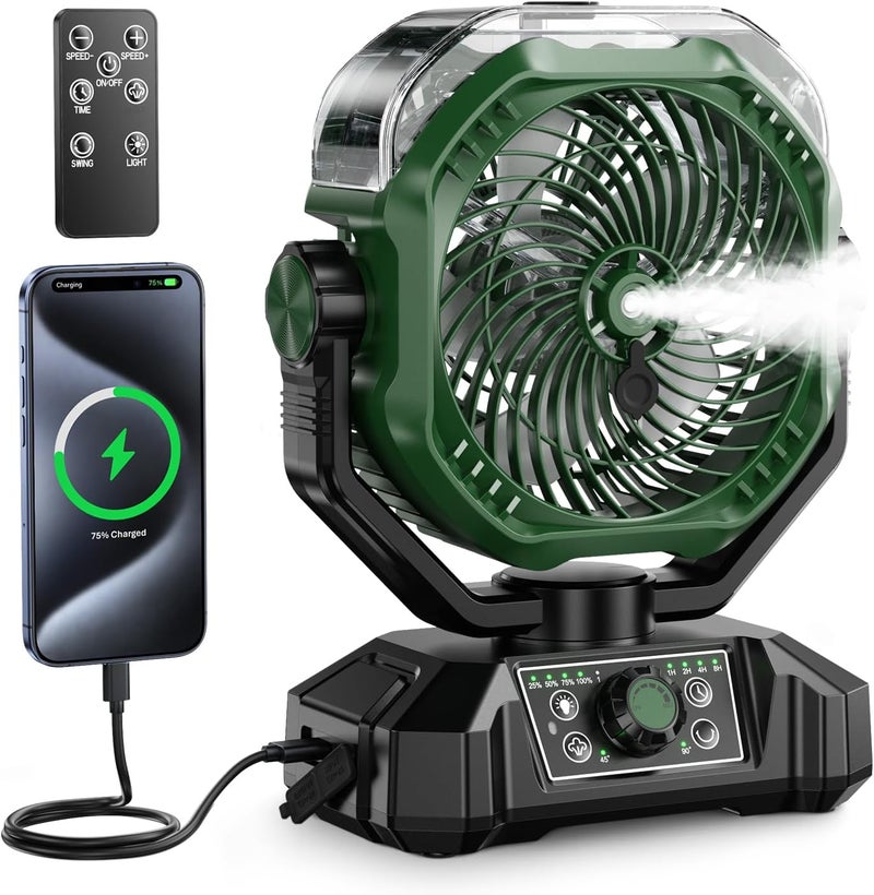 coldSky Portable Misting Fan, 10000mAh Rechargeable Camping Fan with Mist, 360mL Water Tank, 9-19H Runtime, Dual Mist Modes, LED Lights, 8 Speeds Winds for Camgping,Travel, Beach, Golf,Tent, Office - Image 1